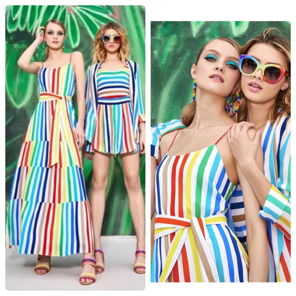 ALICE + OLIVIA Janan Rainbow Striped Dress